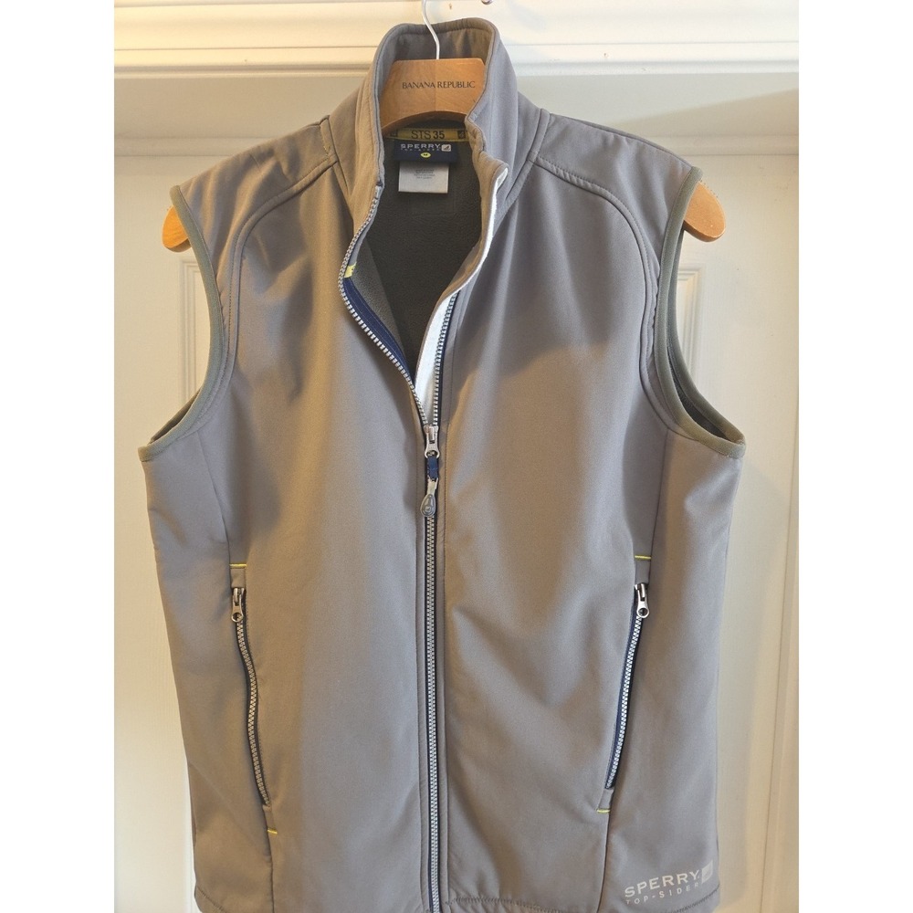 Sperry Top‎ Sider Vest Men's Medium Gray Full Zip Windbreaker Rain Zip Up